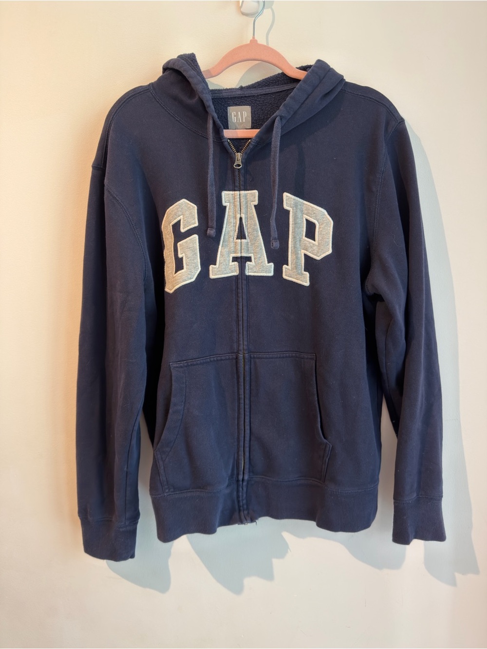 GAP Navy Full-Zip Hooded Sweatshirt with White Logo - Picture 2 of 3